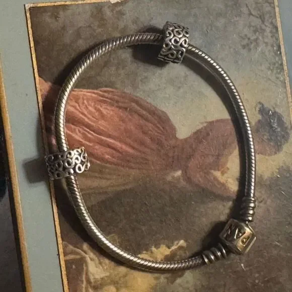 Authentic Pandora *14k* Gold and Silver Charm Bracelet -includes 2 Swirl Spacers